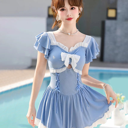 2025 New Swimsuit for Women, Conservative, Flesh-Covering, Slimming Look One-Piece Student Skirt Style, Boxer-Angle High-End Hot Spring Resort Swimsuit