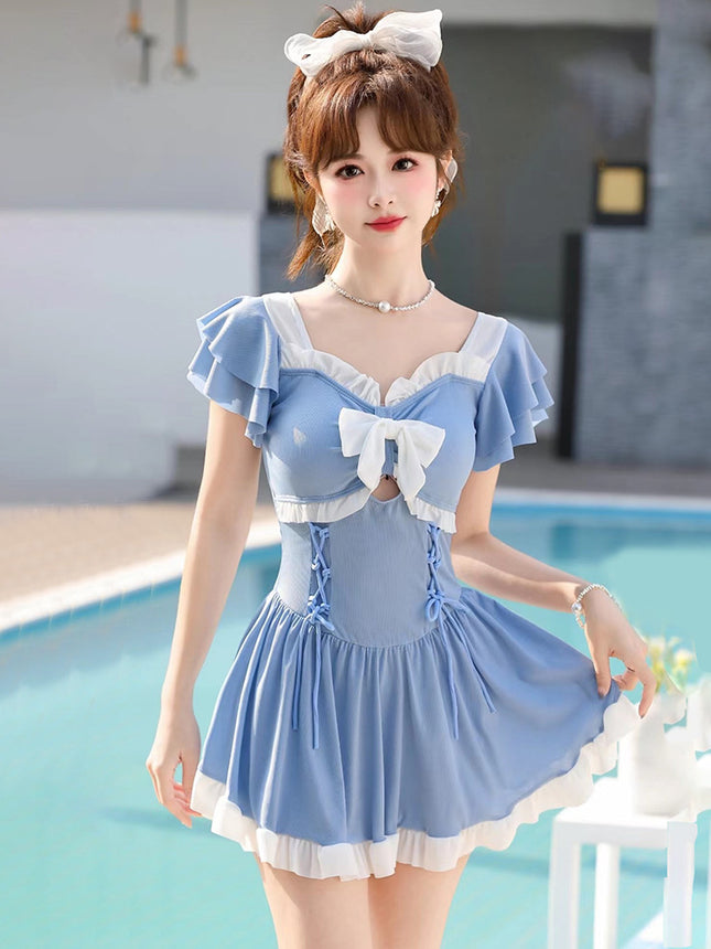 2025 New Swimsuit for Women, Conservative, Flesh-Covering, Slimming Look One-Piece Student Skirt Style, Boxer-Angle High-End Hot Spring Resort Swimsuit