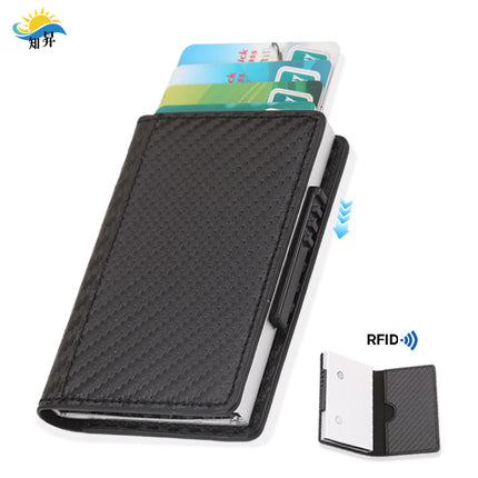 Leather Card Holder Aluminum Alloy Anti-Theft Side Push Credit Card Box Fashion Creative Stylish Men's Magnetic Card Holder Card Holder