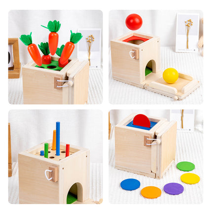 Young Baby Early Education Puzzle Five-in-One Mongolian Coin Box Wooden Ball Target Box Multifunctional Stick Pulling Radish