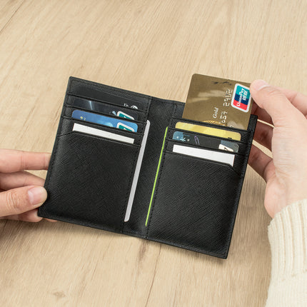 Customized Genuine Leather Card Holder for Men, Business Cowhide Cross-Grain Rfid Anti-Magnetic Card Holder, Ultra-Thin Bank Credit Card Holder Lo