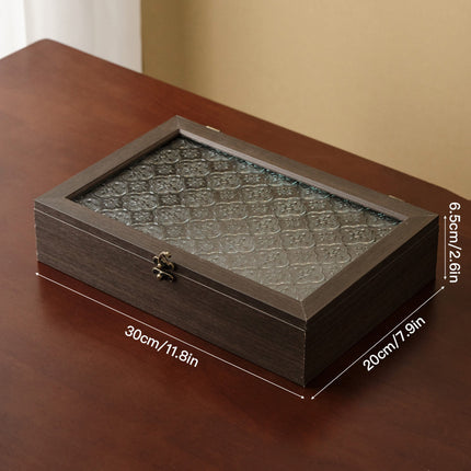 Begonia Flower Glass Storage Box Retro Wooden Desktop Debris Organizer Flip-Top Wooden Box Decoration Dressing Table Jewelry Box