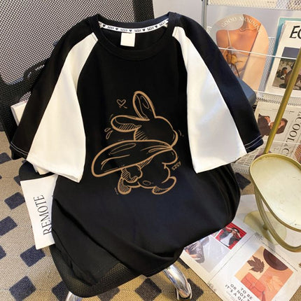Cross-border Women's 2025 Summer New Cotton Short-sleeved T-shirt Women's Korean-style Fashionable Loose All-match Fashionable Brand Top for Women