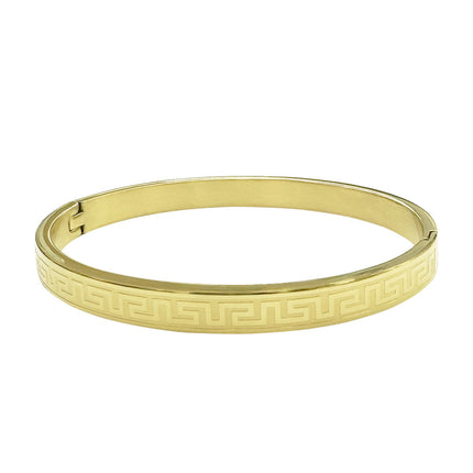 Fashionable Stainless Steel Buckle Bracelets for Men and Women, Great Wall Pattern, Multiple Sizes, Ready-Made Wholesale Accessories