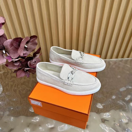 High-End Version of 2025 Autumn and Winter New Style Genuine Leather Metal Buckle Flats-Soled Men's and Women's Same Style Slip-On Lazy Loafers