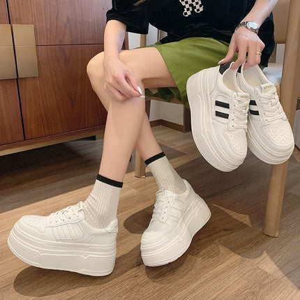 Popular White Sneakers for Women 2026 Spring New Thick-Soled Height-Increasing Casual Shoes Lace-Up Casual Sports Sneakers Women's Height-Increasing Shoes