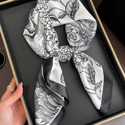 70 Floral Polka Dot Imitation Silk Scarf Neck Scarf Korean Style Atmosphere Sun Protection Scarf High-End Wholesale