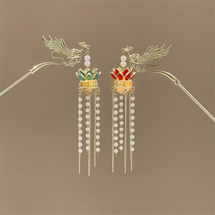 Antique Tassel Hairpin Luminous Lantern Hairpin Metal Phoenix Palace Fairy Style Headwear Daily All-match Hair Accessories for Women