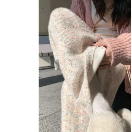 Rainbow Glutinous Rice Pants Women's Autumn and Winter 2024 New High Waist Dape Soft Glutinous Wide-leg Pants Casual Knitted Fleece-added Pants