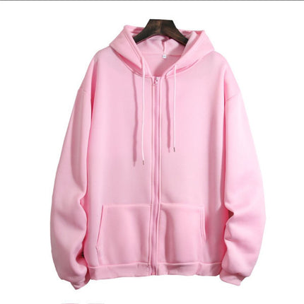 Amazon Aliexpress Cross-Border European and American Clothing 2025 Autumn and Winter Velvet Zipper Loose Pure Color Hooded Sweatshirt for Women