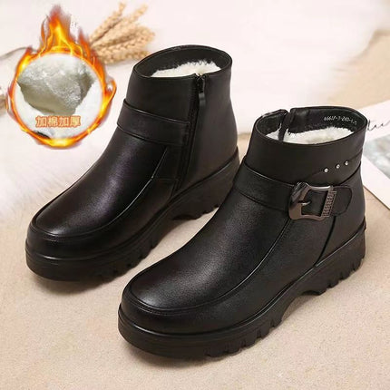 Winter Slip-on Velvet Cotton Shoes, Warm Mother's Shoes, Non-slip Thickeneded Cotton Shoes for Middle-aged and Elderly People, Flats-soled Non-slip Granny Shoes