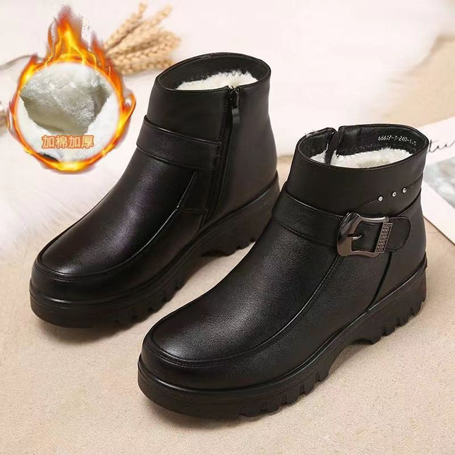 Winter Slip-on Velvet Cotton Shoes, Warm Mother's Shoes, Non-slip Thickeneded Cotton Shoes for Middle-aged and Elderly People, Flats-soled Non-slip Granny Shoes