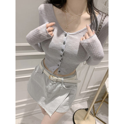 New Product from Dongdaemun, South Korea: Slim-Fit Button-Up Versatile Long-Sleeve T-Shirt in Various Colors, Short Style