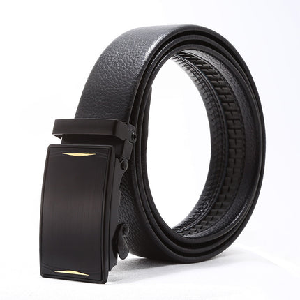 Automatic buckle men's belt young luxury business fashion Korean version of simple litchi pattern black pants belt wholesale