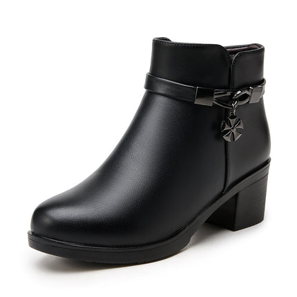 Mom's shoes winter fleece-lined winter shoes middle-aged autumn and winter women's shoes middle-heel non-slip leather shoes cotton-padded shoes warm short boots