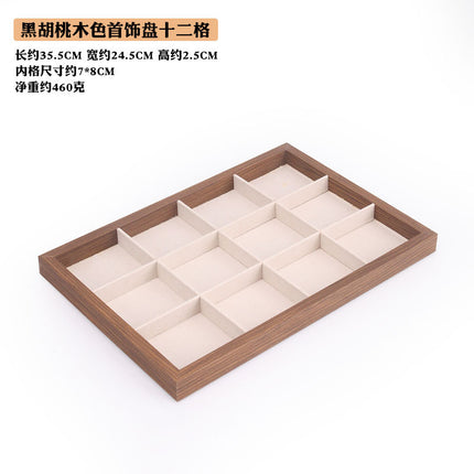 Black walnut wood grain jewelry plate ring necklace bracelet display box white flannel jewelry storage rack