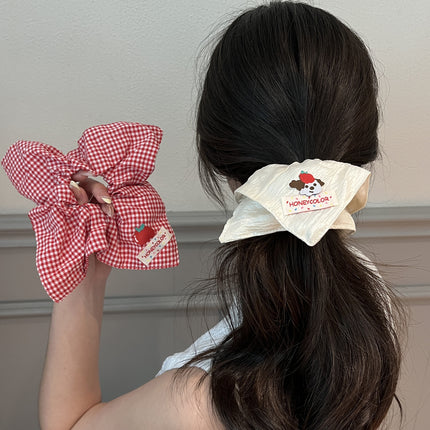 Cute Beige Puppy Satin Square Scarf Hair Tie for Women, High-End Hair Tie, Square Hair Accessory, Large Korean Style