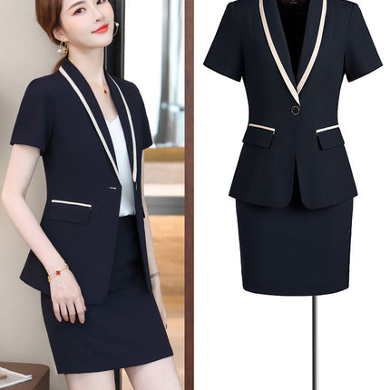 Summer short-sleeved suit suit women's thin business wear small temperament formal suit suit skirt front desk work clothes