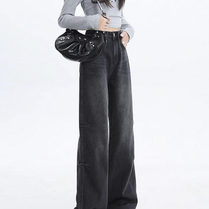 Retro Distressed Wide-leg Jeans for Women Summer 2024 New American High-waisted Loose Slimming Look Draped Floor-length Pants