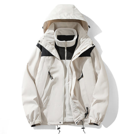 Men's and Women's Jacket Autumn and Winter Thickened Three-in-One Removable Waterproof Windproof Two-piece Set with Inner Pad