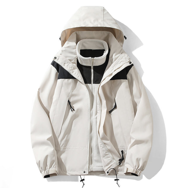 Men's and Women's Jacket Autumn and Winter Thickened Three-in-One Removable Waterproof Windproof Two-piece Set with Inner Pad
