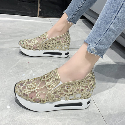 Mesh Breathable Casual Shoes Women's Summer New Inner Height Increasing Student Shoes Korean Style Slip-on Lazy Mesh Platform Shoes