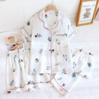 Ds23 crepe lapel white potted flower home three-piece set / M fit around 45-57.5kg