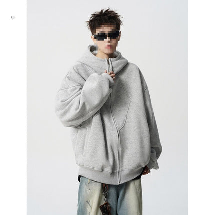 American-Style Heavy Deconstructed Hooded Jacket for Men, Spring Trendy Brand Design Patchwork Sweatshirt, High Street Cool Couple Hoodie