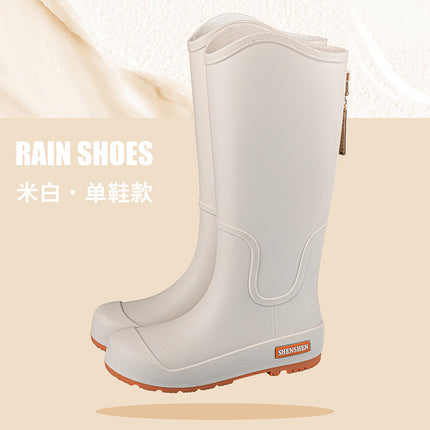 Fashion Trend Rain Shoes Women's Waterproof Non-slip High Barrel Rain Boots Adult Camping Work Wear-resistant Rubber Shoes Long Barrel Water Shoes