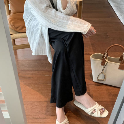 in stock and fast delivery! Su Yinyin Same Shoes Square Head Wrinkled Flat Casual Beach Slippers Women's Outer Wear Sandals