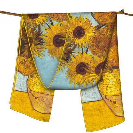 150cm Spring Long Van Gogh Oil Painting Series Starry Sky Women's Long Silk Scarf All-Match Shawl Scarf Scarf for All Seasons