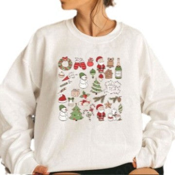 Amazon Supply Christmas Snowman Wine Bottle Printed Round Neck Top Sweatshirt European Size European and American Women's Coat Long Sleeve