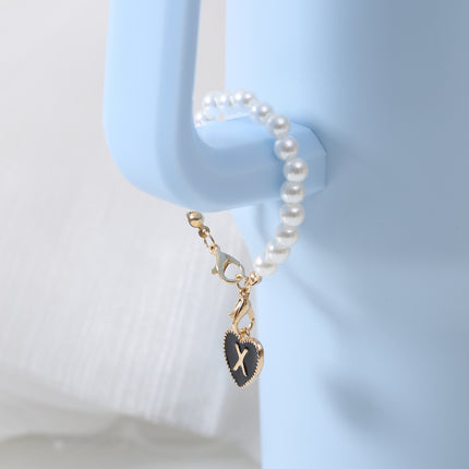 Cross-border keychain Cup accessories Pearl Chain love chain strap lobster buckle hanging 26 English letters chain