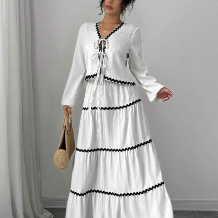 High-Quality Ready Stock 2025 Autumn Loose Slimming Floor-Length Dress Elegant Long-Sleeve Dress