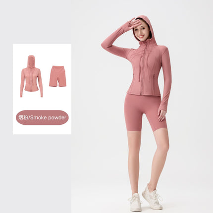 [in Stock] Ld Five-Piece Hooded Yoga Suit for Women, Fitness Yoga Set, High-Waisted, Barely-There Feel, Tight-Fitting Sportswear