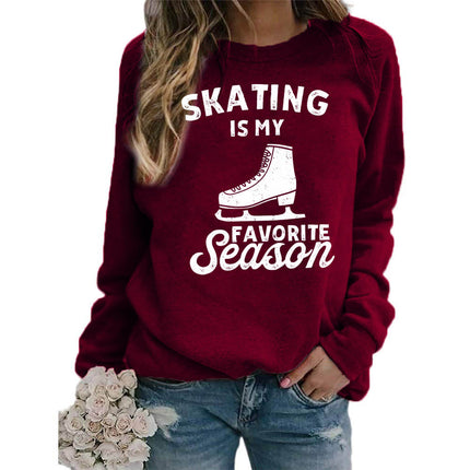 Foreign trade supply skating shoes printed round neck jacket sweater European size women's coat long sleeve cross-border