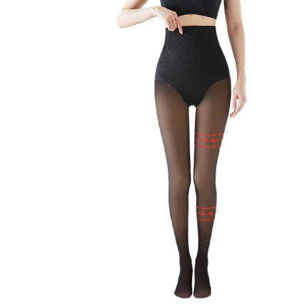 Flight Attendant Gray One-Piece Sheer Pants for Women, Extended Black Silk Leg Artifact, Autumn and Winter High-Waisted Fleece-Lined Fake Sheer Leggings