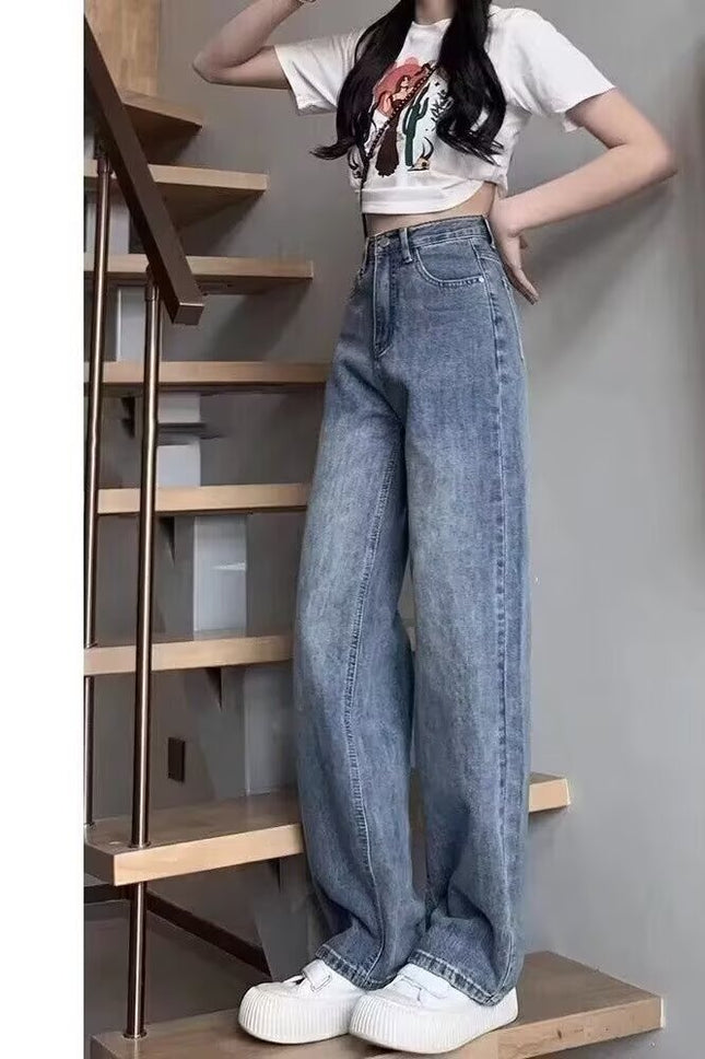 Vintage Wide-Leg Jeans for Women 2025 Spring New High-Waisted Slimming Loose Drape Floor-Length Straight Pants Trendy