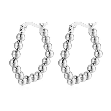 Cross-border European and American fashion geometric stainless steel welding bead earrings simple fashion Joker plated 18K earrings wholesale