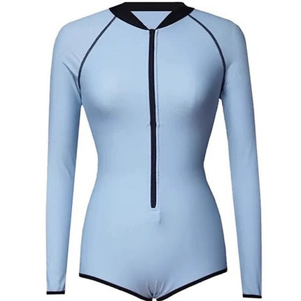 2025 New Ins Style Long-Sleeved Sun Protection Conservative High-Neck Zipper One-Piece Swimsuit Snorkeling Surfing Wetsuit for Women