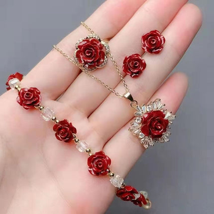 Natural Cinnabar Rose Flower Ring Pendant Earrings DIY Braided Ring Rose Flower Bracelet Bracelet Live Supply