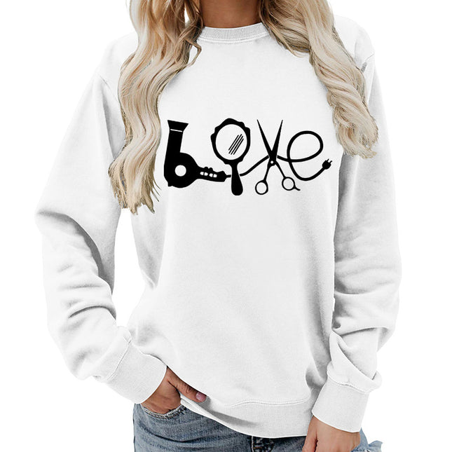 Hair Dryer Mirror Scissors Printed Round Neck Women's Top Sweatshirt Foreign Trade Supply Jacket Casual Loose European Size