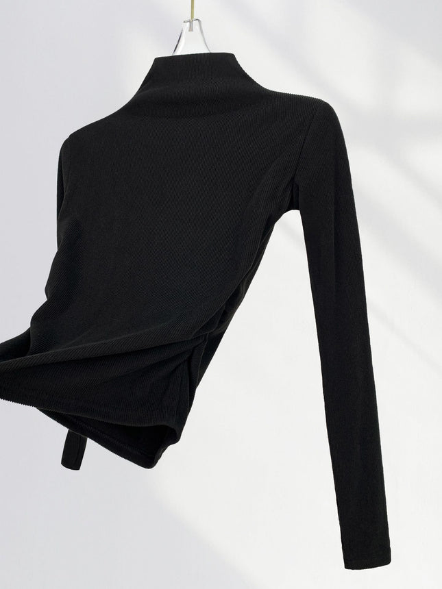Super Slimming brushed thread half turtleneck bottoming shirt high waist short slim-fit long sleeve hot girl top spring women's clothing