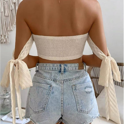 European and American Navel-Baring Tube Top, One-Piece Ribbon Wrap Top, Hot Girl Short Tube Top, Can Be Worn Outside, Fashionable and Sexy