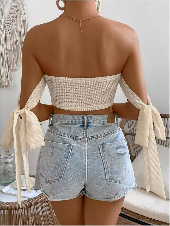 European and American Navel-Baring Tube Top, One-Piece Ribbon Wrap Top, Hot Girl Short Tube Top, Can Be Worn Outside, Fashionable and Sexy