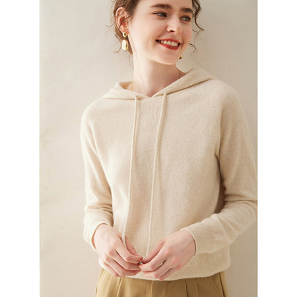 High-grade cashmere sweater women's autumn and winter New hoodie can be worn outside hooded solid color cashmere sweater loose drawstring sweater