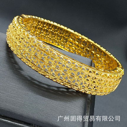 24K Gold Dubai Stereo Carved Buckle Bracelet Non-Fading Women's Middle East Dubai Jewelry Vietnamese Sand Gold Bracelet