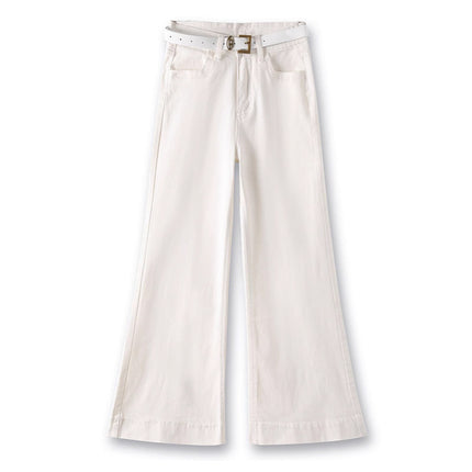 White Stretch Wide-Leg Jeans for Women 2025 Autumn New Petite Loose Slimming Drapey Flared Floor-Length Pants