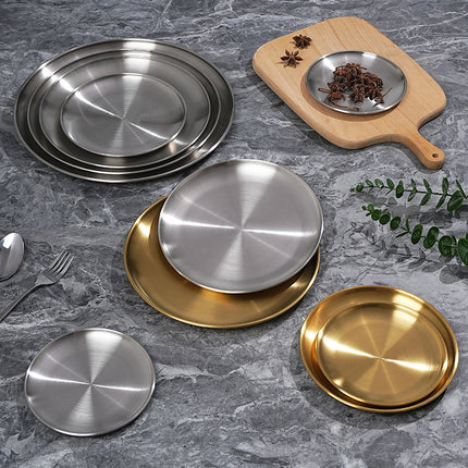 304 Stainless Steel Round Plate Korean Barbecue Plate Snack Plate Western Food Plate Bone Plate Steak Plate Tableware Fruit Bone Plate