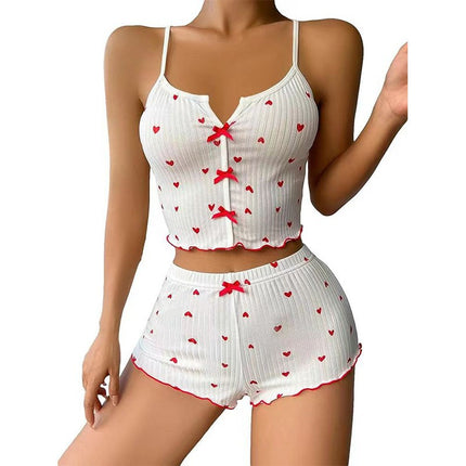 Hot New Cross-border European and American Fashion Heart-shaped Eyelash Printed Pit Sexy Pajamas Set Women's Pajamas